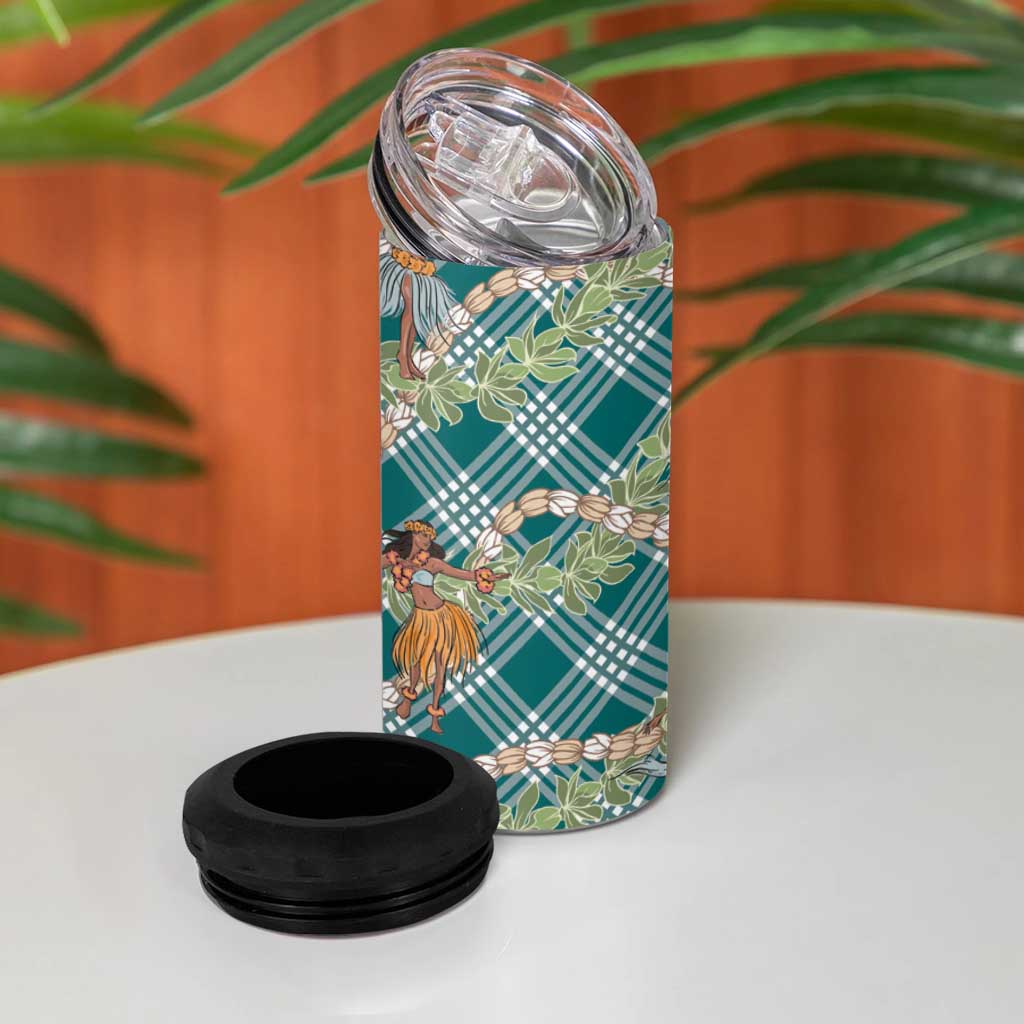Teal Palaka Hula Girls Seamless Hawaii Aloha 4 in 1 Can Cooler Tumbler - Polynesian Pride