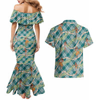 Teal Palaka Hula Girls Seamless Hawaii Aloha Couples Matching Mermaid Dress and Hawaiian Shirt LT7 - Polynesian Pride