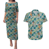 Teal Palaka Hula Girls Seamless Hawaii Aloha Couples Matching Puletasi and Hawaiian Shirt - Polynesian Pride
