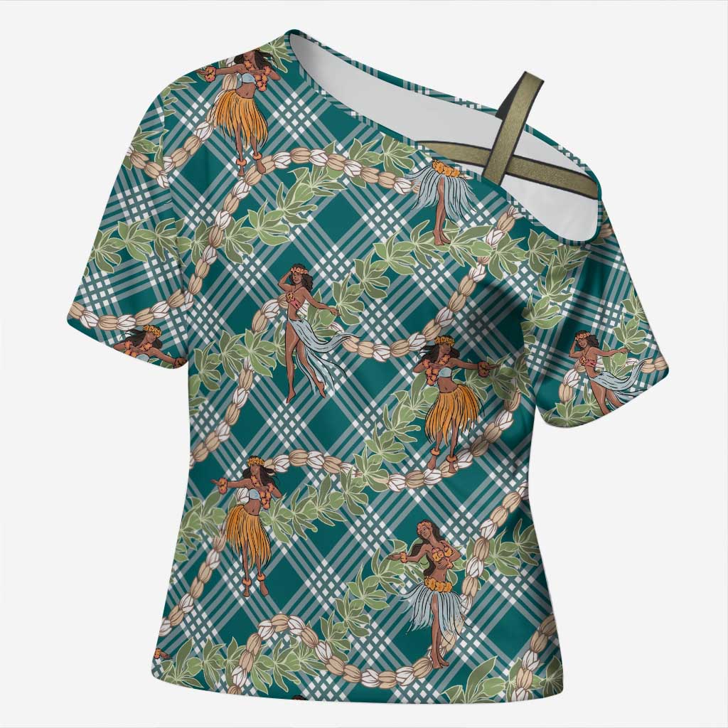 Teal Palaka Hula Girls Seamless Hawaii Aloha Cross Shoulder Shirt LT7 Female Teal - Polynesian Pride