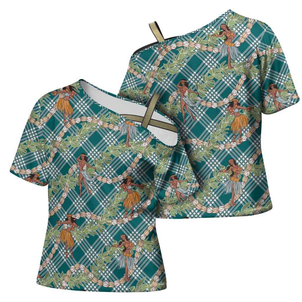 Teal Palaka Hula Girls Seamless Hawaii Aloha Cross Shoulder Shirt LT7 - Polynesian Pride
