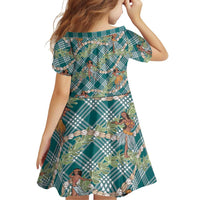 Teal Palaka Hula Girls Seamless Hawaii Aloha Family Matching Long Sleeve Bodycon Dress and Hawaiian Shirt LT7 - Polynesian Pride