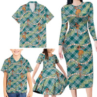 Teal Palaka Hula Girls Seamless Hawaii Aloha Family Matching Long Sleeve Bodycon Dress and Hawaiian Shirt LT7 - Polynesian Pride