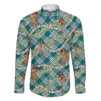 Teal Palaka Hula Girls Seamless Hawaii Aloha Family Matching Off The Shoulder Long Sleeve Dress and Hawaiian Shirt LT7 Dad's Shirt - Long Sleeve Teal - Polynesian Pride