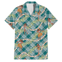 Teal Palaka Hula Girls Seamless Hawaii Aloha Family Matching Off Shoulder Maxi Dress and Hawaiian Shirt LT7 Dad's Shirt - Short Sleeve Teal - Polynesian Pride