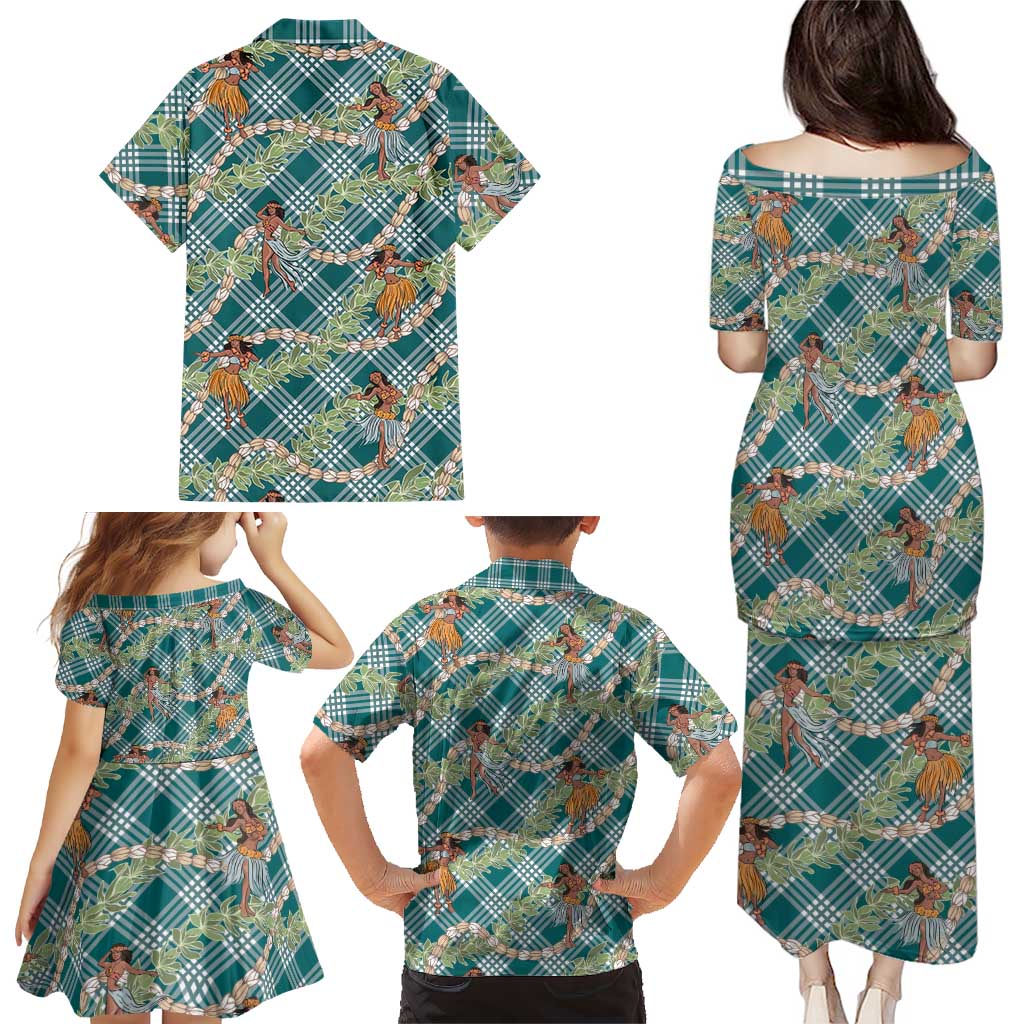 Teal Palaka Hula Girls Seamless Hawaii Aloha Family Matching Puletasi and Hawaiian Shirt LT7 - Polynesian Pride