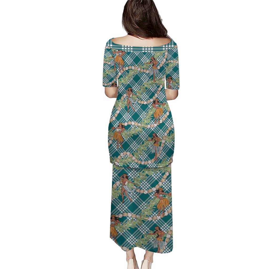 Teal Palaka Hula Girls Seamless Hawaii Aloha Family Matching Puletasi and Hawaiian Shirt LT7 - Polynesian Pride