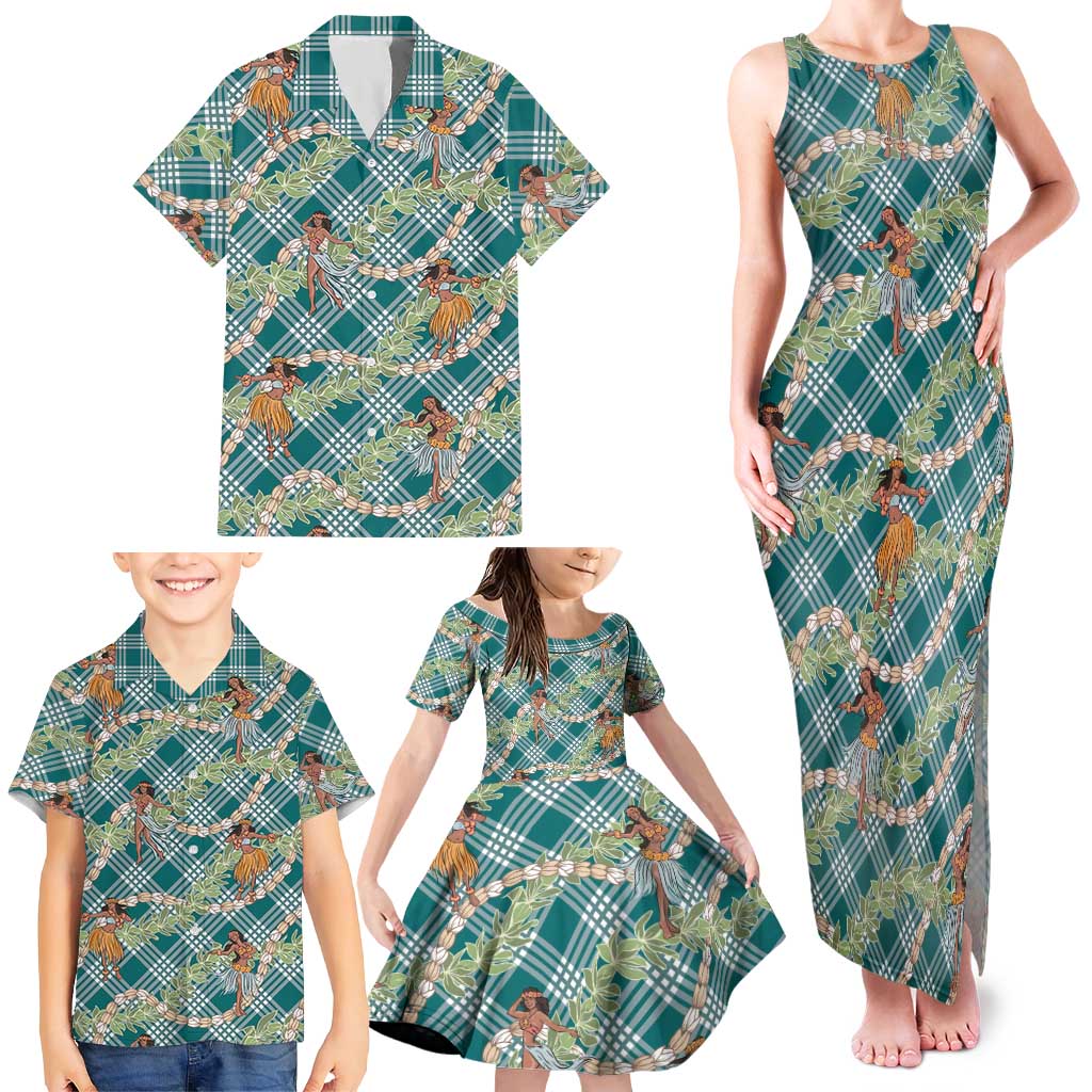 Teal Palaka Hula Girls Seamless Hawaii Aloha Family Matching Tank Maxi Dress and Hawaiian Shirt LT7 - Polynesian Pride