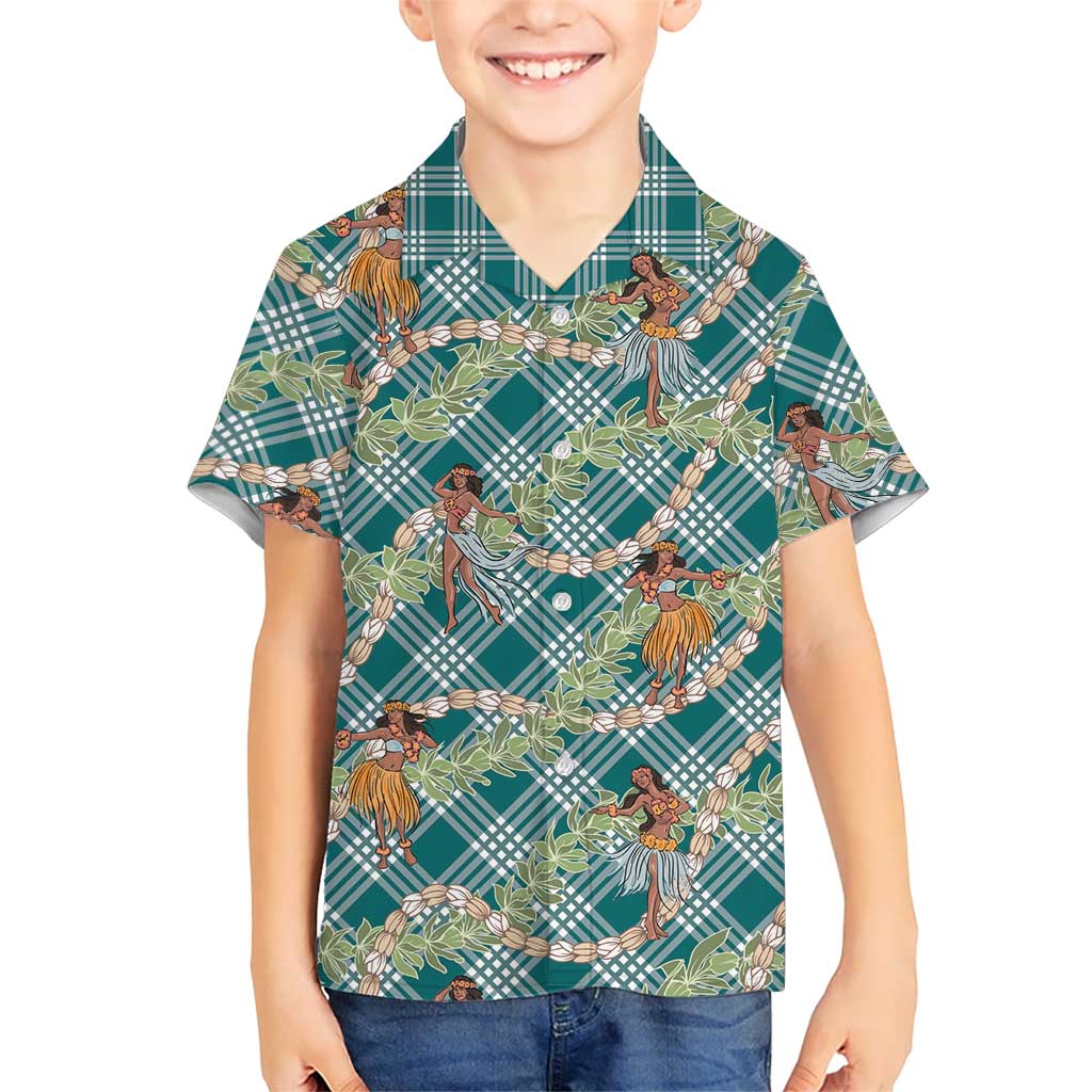 Teal Palaka Hula Girls Seamless Hawaii Aloha Kid Hawaiian Shirt - Polynesian Pride