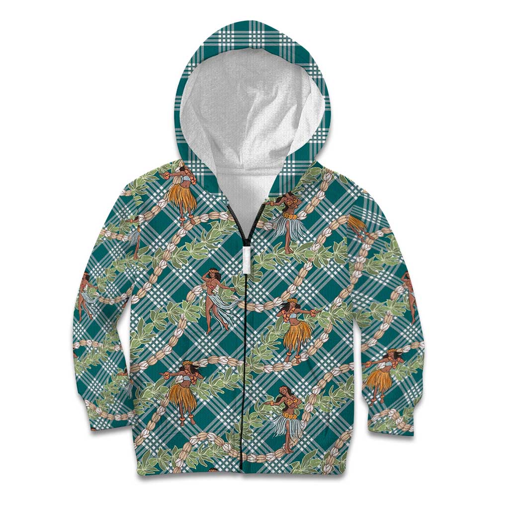 Teal Palaka Hula Girls Seamless Hawaii Aloha Kid Hoodie - Polynesian Pride
