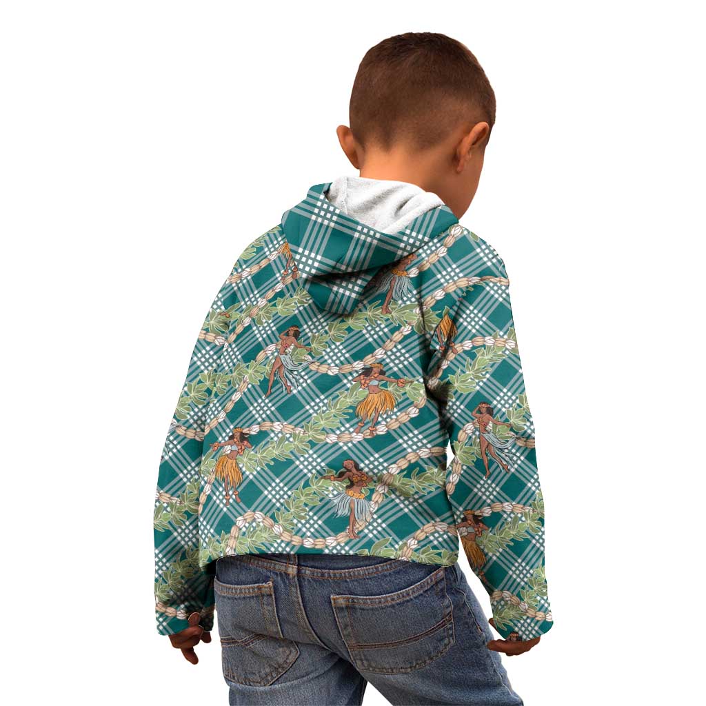 Teal Palaka Hula Girls Seamless Hawaii Aloha Kid Hoodie - Polynesian Pride