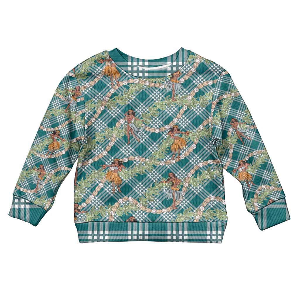 Teal Palaka Hula Girls Seamless Hawaii Aloha Kid Ugly Christmas Sweater LT7 Kid Teal - Polynesian Pride