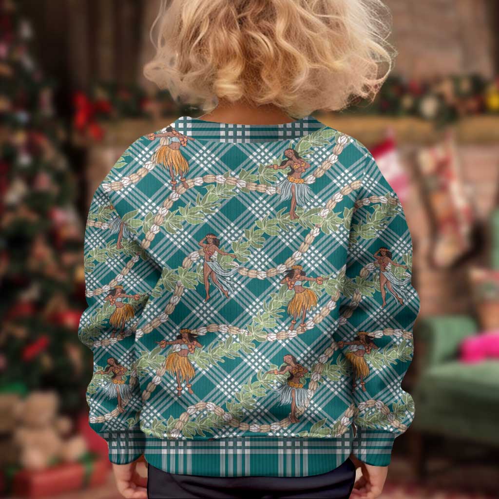 Teal Palaka Hula Girls Seamless Hawaii Aloha Kid Ugly Christmas Sweater LT7 - Polynesian Pride