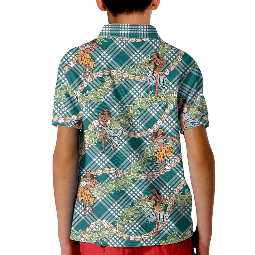 Teal Palaka Hula Girls Seamless Hawaii Aloha Kid Polo Shirt - Polynesian Pride