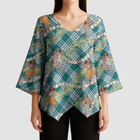 Teal Palaka Hula Girls Seamless Hawaii Aloha Kimono Sleeve Blouse - Polynesian Pride