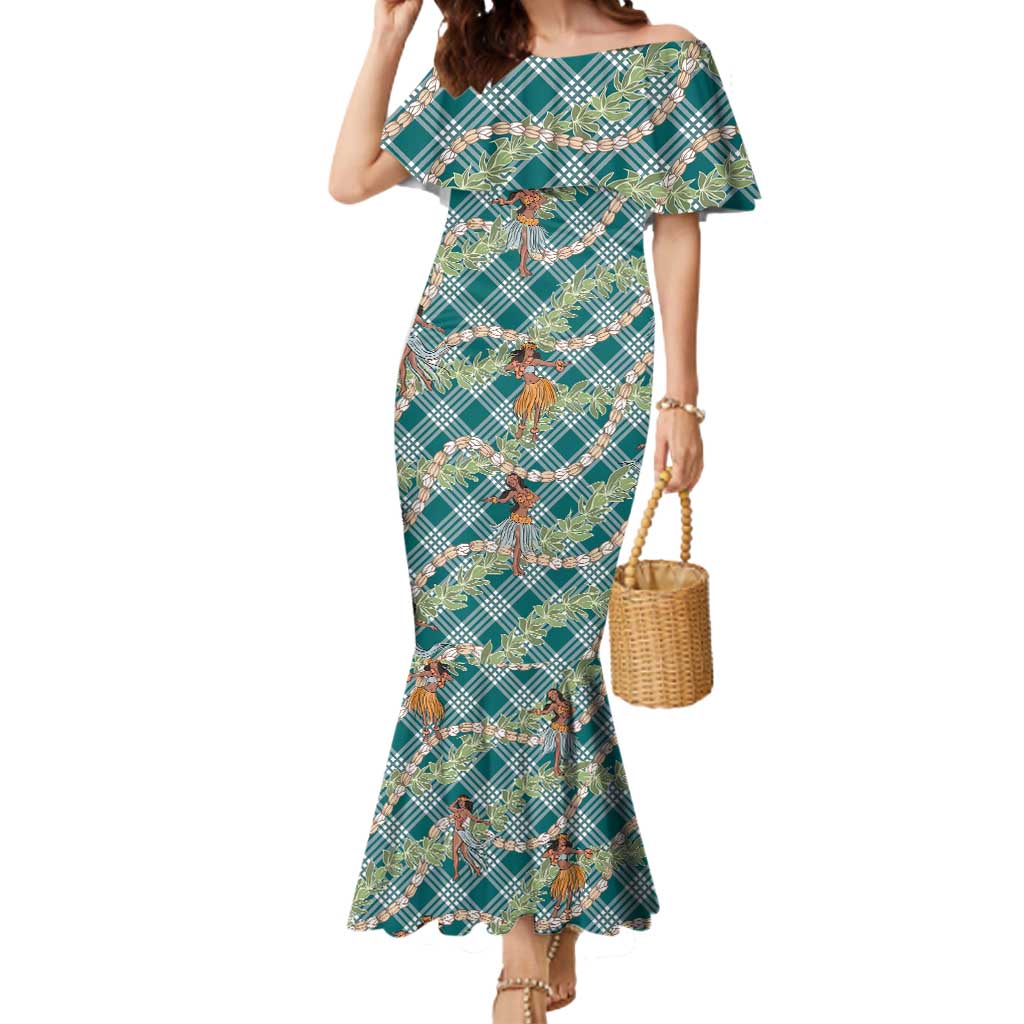 Teal Palaka Hula Girls Seamless Hawaii Aloha Mermaid Dress - Polynesian Pride