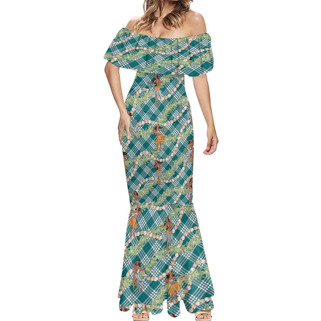 Teal Palaka Hula Girls Seamless Hawaii Aloha Mermaid Dress - Polynesian Pride