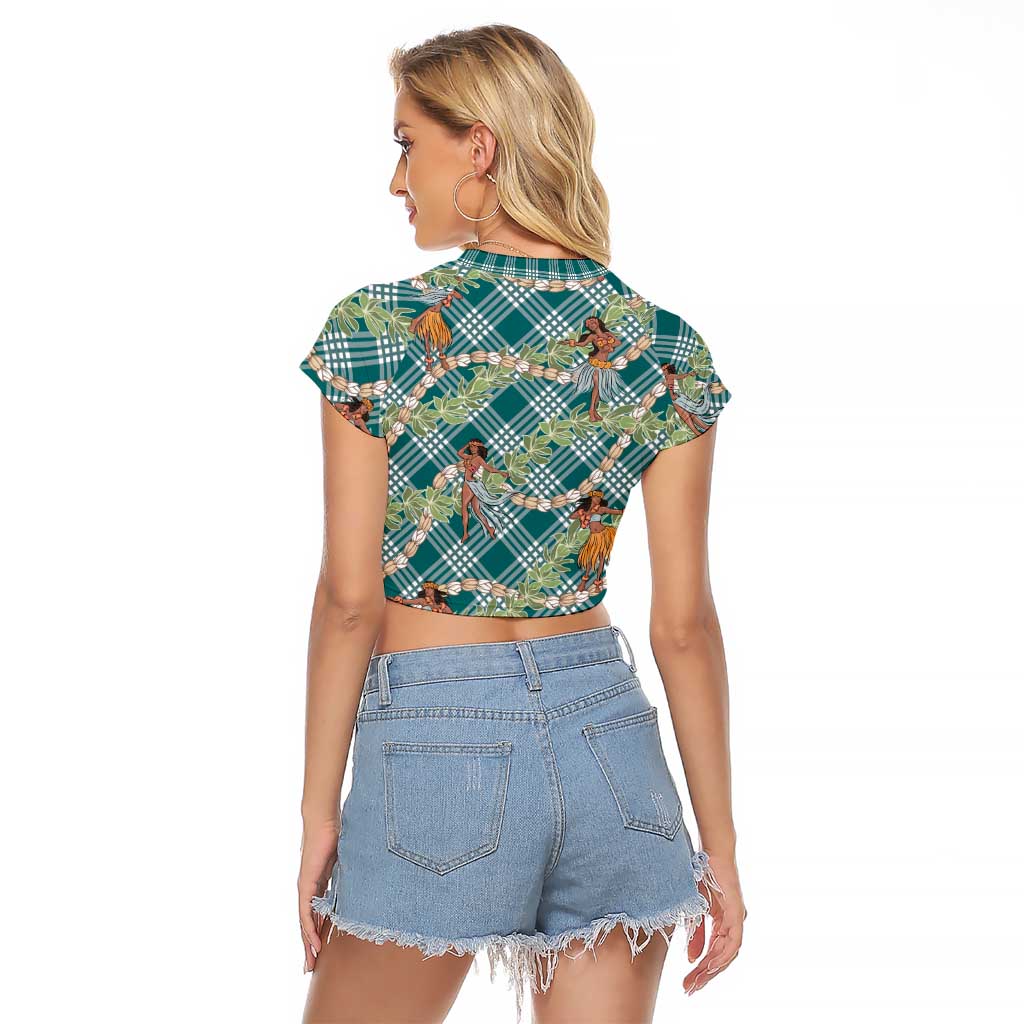 Teal Palaka Hula Girls Seamless Hawaii Aloha Raglan Cropped T Shirt - Polynesian Pride
