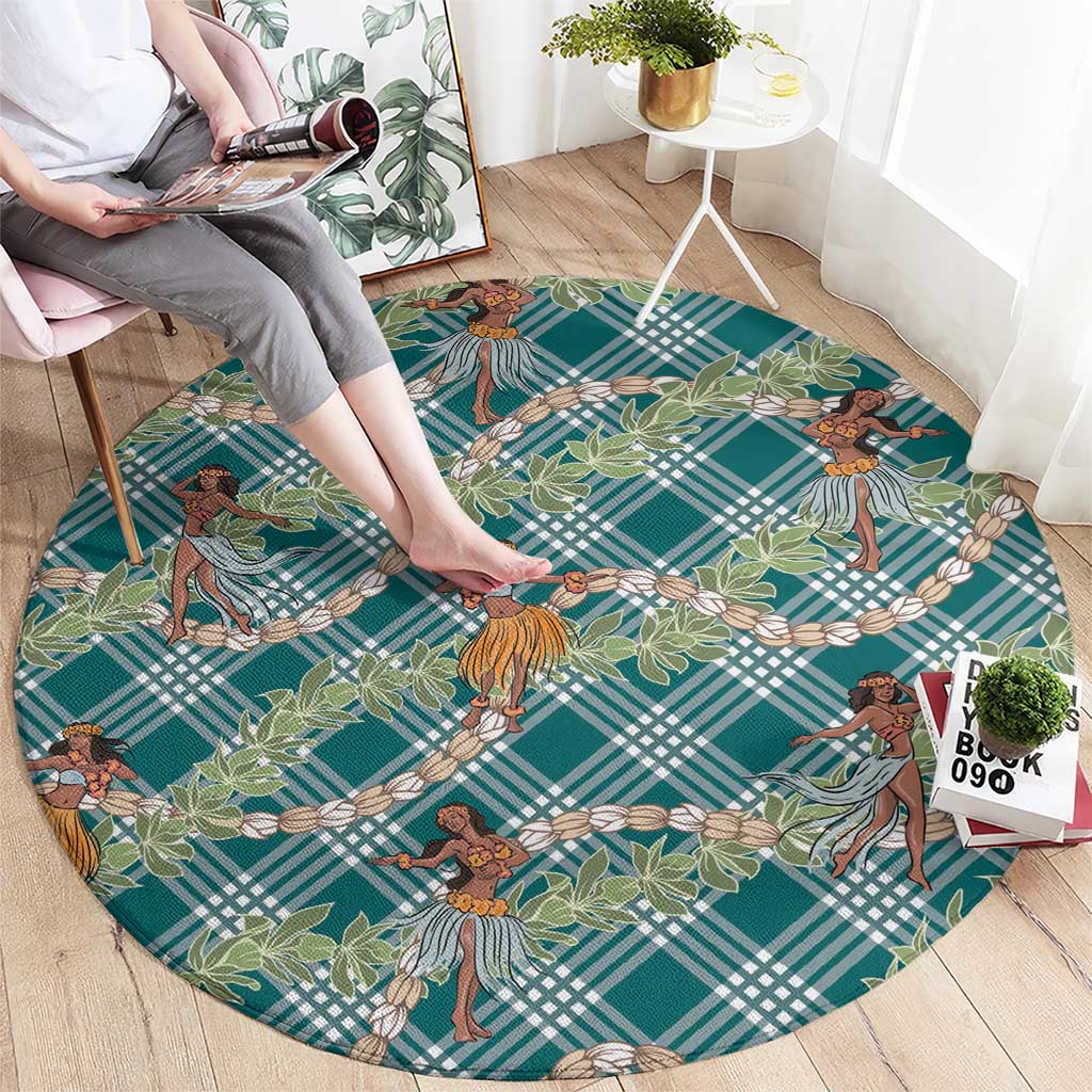 Teal Palaka Hula Girls Seamless Hawaii Aloha Round Carpet - Polynesian Pride
