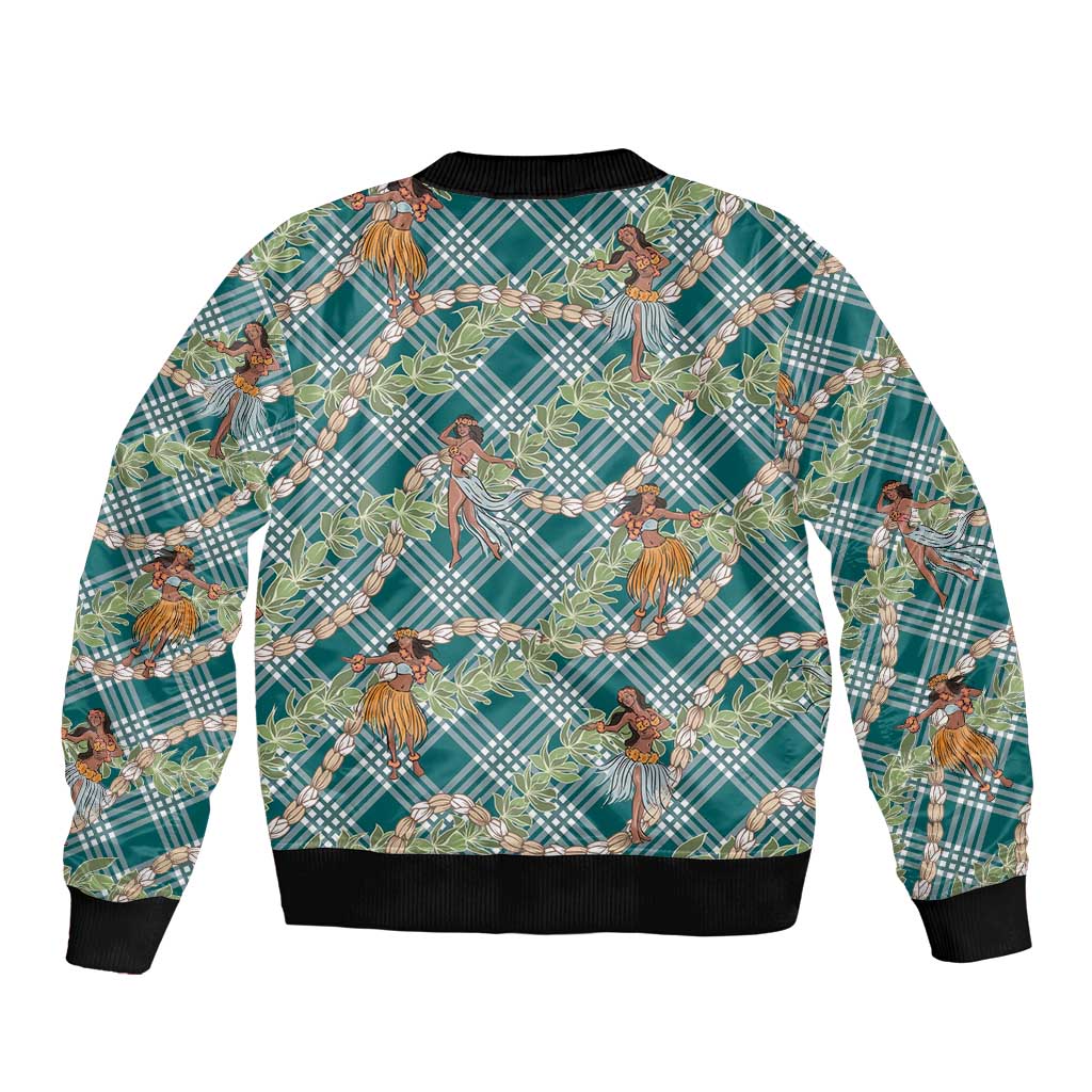 Teal Palaka Hula Girls Seamless Hawaii Aloha Sleeve Zip Bomber Jacket - Polynesian Pride