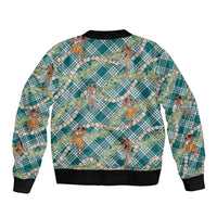 Teal Palaka Hula Girls Seamless Hawaii Aloha Sleeve Zip Bomber Jacket - Polynesian Pride