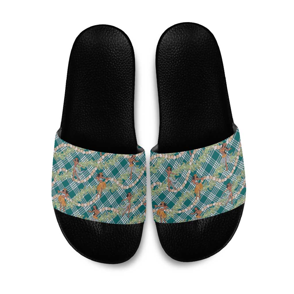 Teal Palaka Hula Girls Seamless Hawaii Aloha Slide Sandals - Polynesian Pride