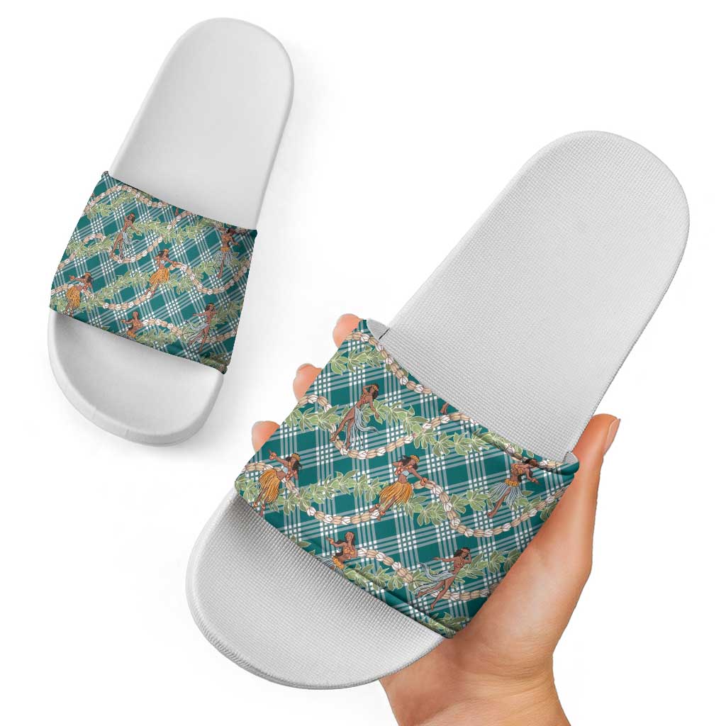 Teal Palaka Hula Girls Seamless Hawaii Aloha Slide Sandals - Polynesian Pride