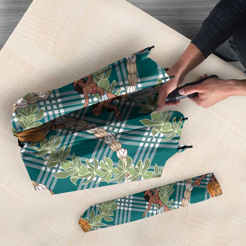 Teal Palaka Hula Girls Seamless Hawaii Aloha Umbrella - Polynesian Pride