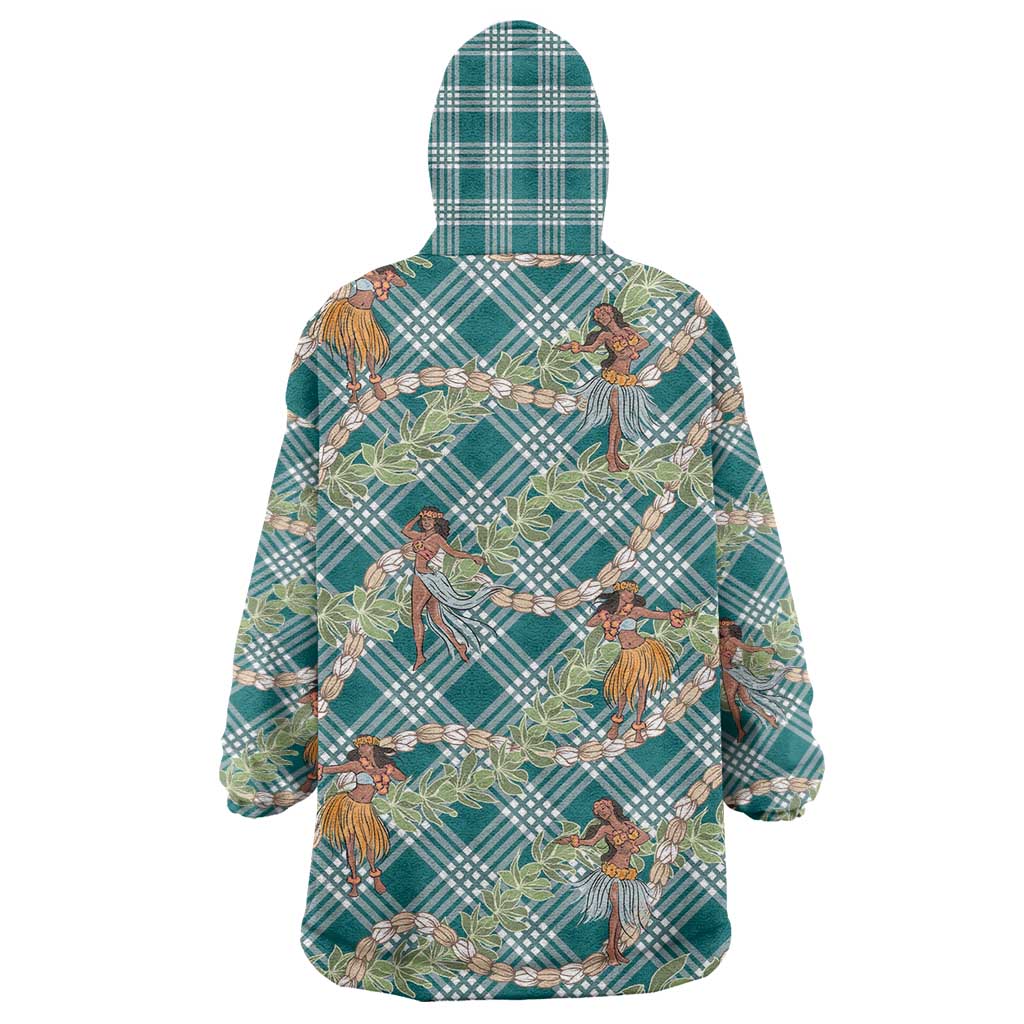 Teal Palaka Hula Girls Seamless Hawaii Aloha Wearable Blanket Hoodie - Polynesian Pride