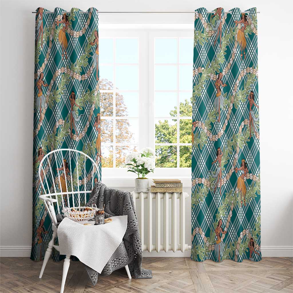 Teal Palaka Hula Girls Seamless Hawaii Aloha Window Curtain - Polynesian Pride