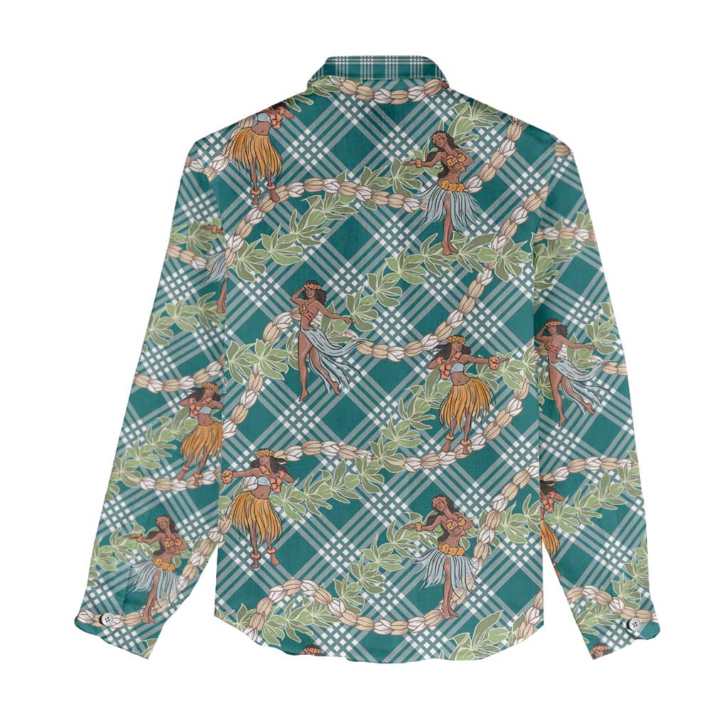 Teal Palaka Hula Girls Seamless Hawaii Aloha Women Casual Shirt - Polynesian Pride