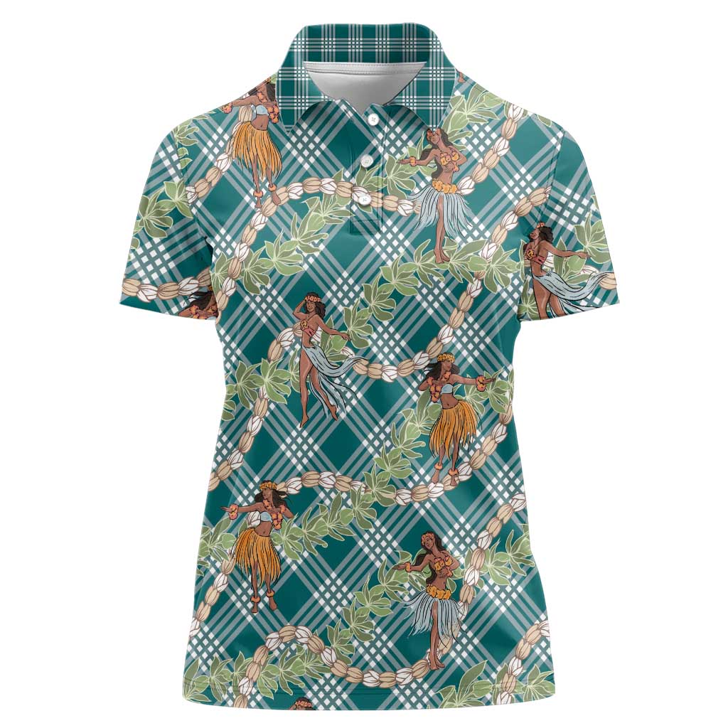 Teal Palaka Hula Girls Seamless Hawaii Aloha Women Polo Shirt - Polynesian Pride
