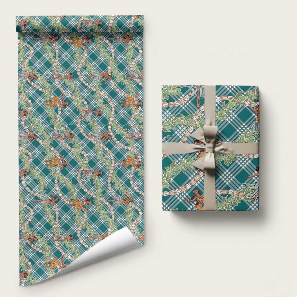 Teal Palaka Hula Girls Seamless Hawaii Aloha Wrapping Paper
