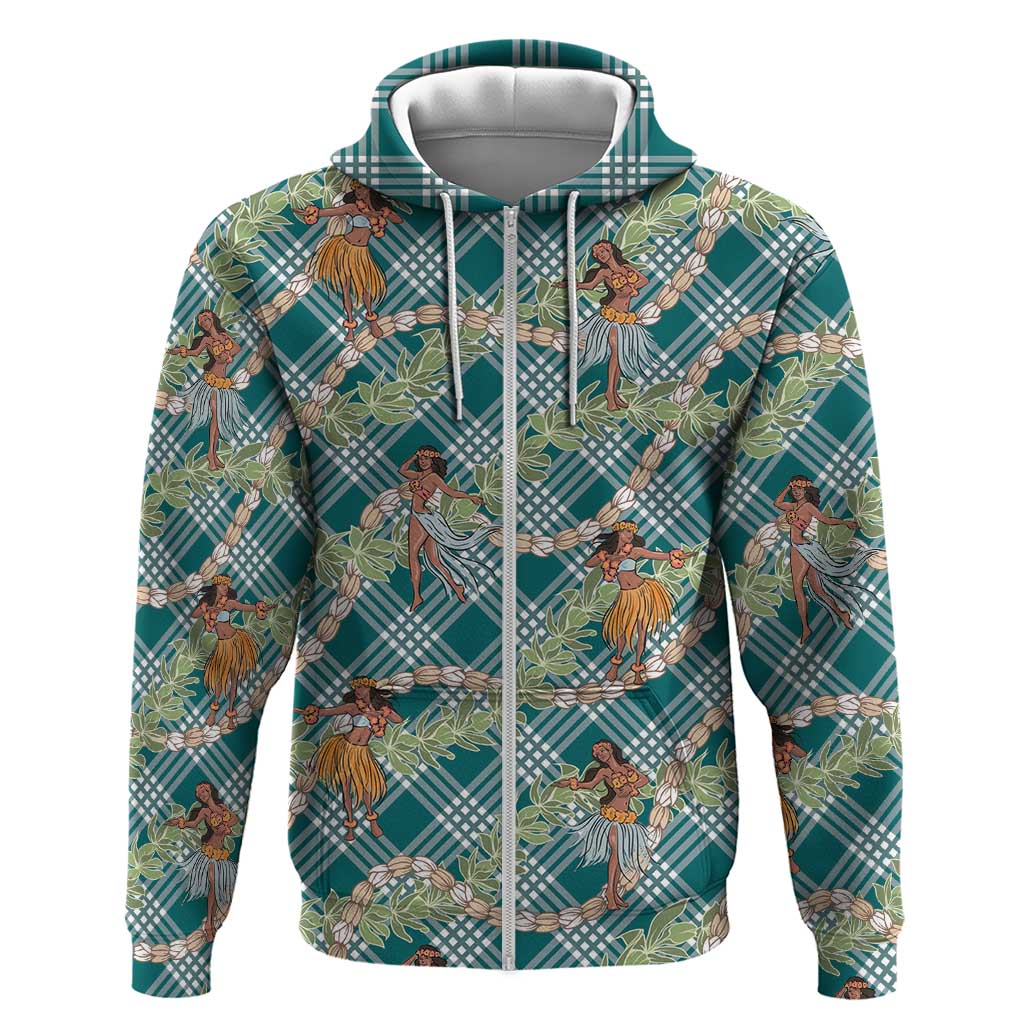 Teal Palaka Hula Girls Seamless Hawaii Aloha Zip Hoodie LT7 Zip Hoodie Teal - Polynesian Pride