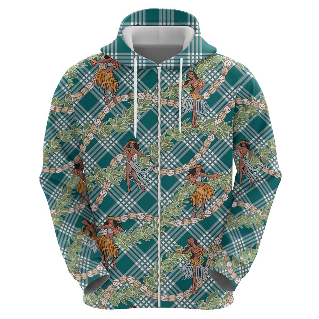 Teal Palaka Hula Girls Seamless Hawaii Aloha Zip Hoodie LT7 - Polynesian Pride