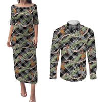 Sable Palaka Hula Girls Seamless Hawaii Aloha Couples Matching Puletasi and Long Sleeve Button Shirt - Polynesian Pride