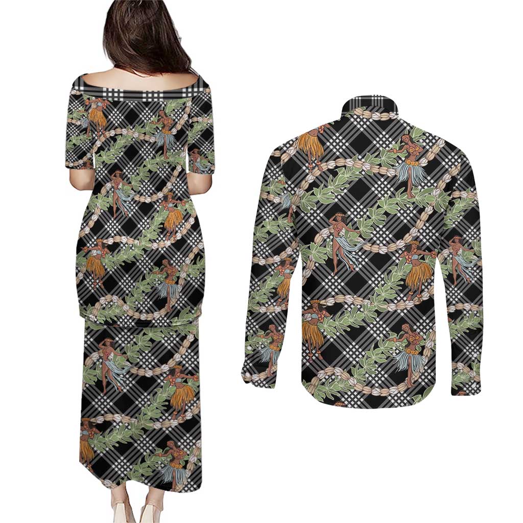 Sable Palaka Hula Girls Seamless Hawaii Aloha Couples Matching Puletasi and Long Sleeve Button Shirt - Polynesian Pride