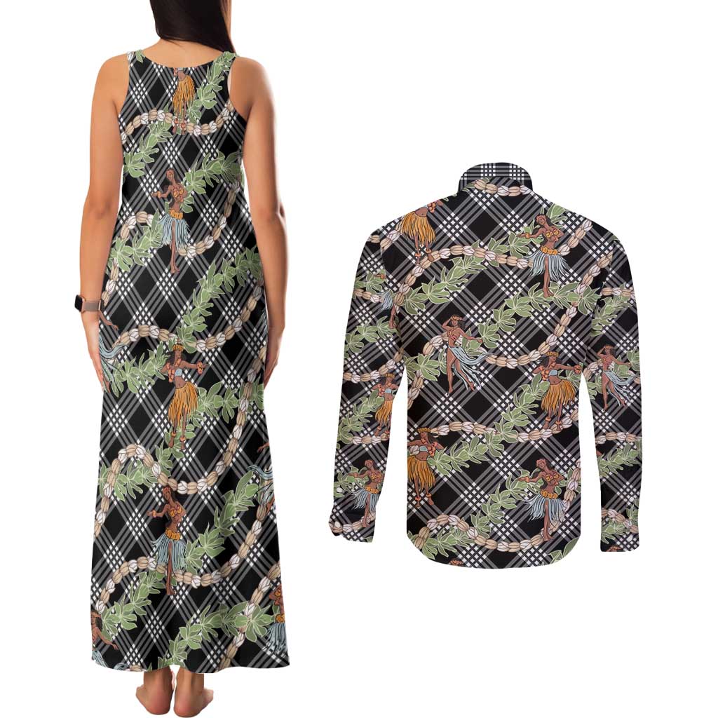 Sable Palaka Hula Girls Seamless Hawaii Aloha Couples Matching Tank Maxi Dress and Long Sleeve Button Shirt - Polynesian Pride