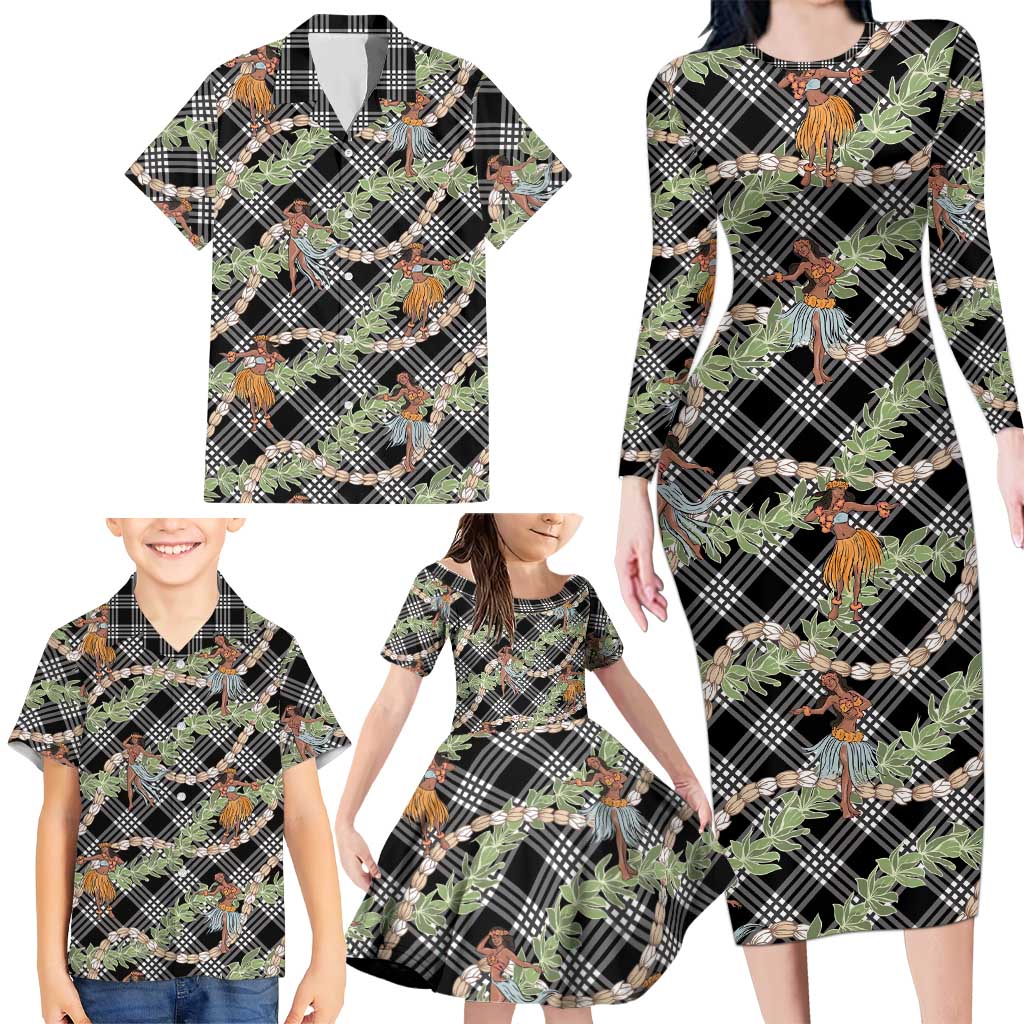 Sable Palaka Hula Girls Seamless Hawaii Aloha Family Matching Long Sleeve Bodycon Dress and Hawaiian Shirt LT7 - Polynesian Pride