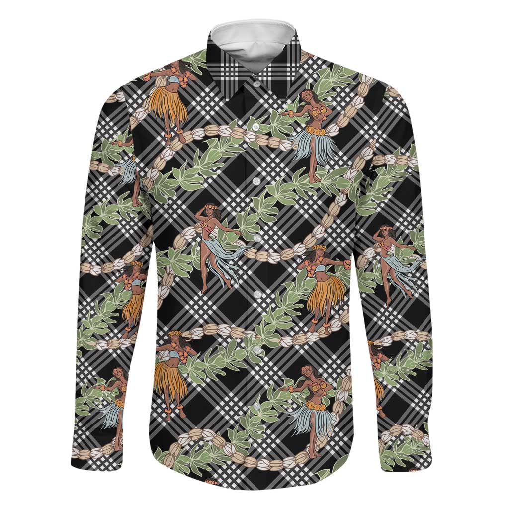 Sable Palaka Hula Girls Seamless Hawaii Aloha Family Matching Long Sleeve Bodycon Dress and Hawaiian Shirt LT7 Dad's Shirt - Long Sleeve Black - Polynesian Pride