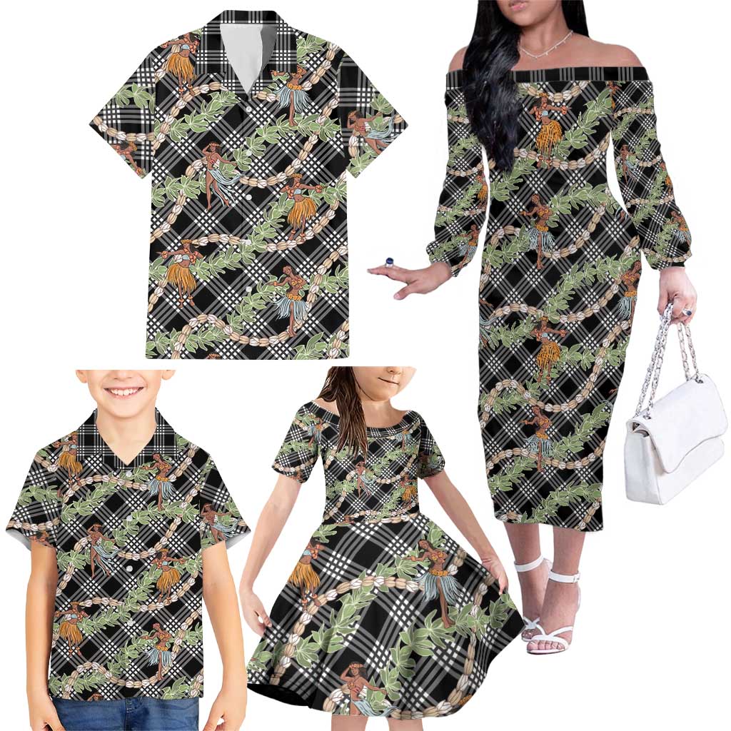 Sable Palaka Hula Girls Seamless Hawaii Aloha Family Matching Off The Shoulder Long Sleeve Dress and Hawaiian Shirt LT7 - Polynesian Pride
