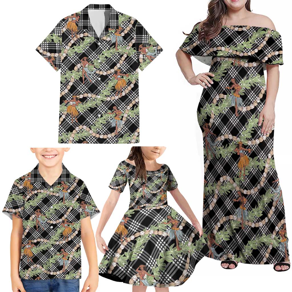 Sable Palaka Hula Girls Seamless Hawaii Aloha Family Matching Off Shoulder Maxi Dress and Hawaiian Shirt - Polynesian Pride