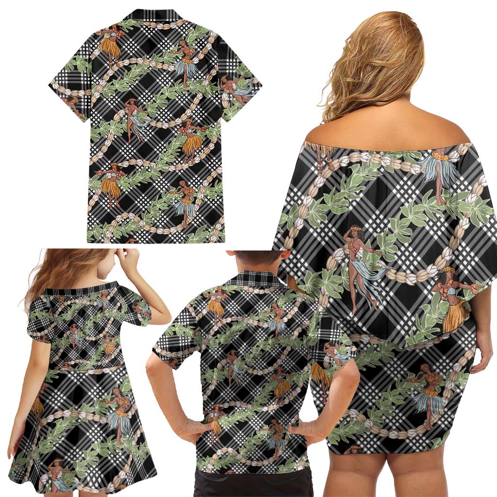 Sable Palaka Hula Girls Seamless Hawaii Aloha Family Matching Off Shoulder Short Dress and Hawaiian Shirt LT7 - Polynesian Pride