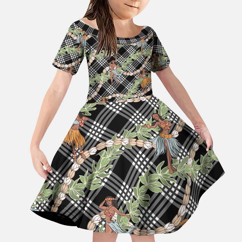 Sable Palaka Hula Girls Seamless Hawaii Aloha Family Matching Summer Maxi Dress and Hawaiian Shirt LT7 Daughter's Dress Black - Polynesian Pride