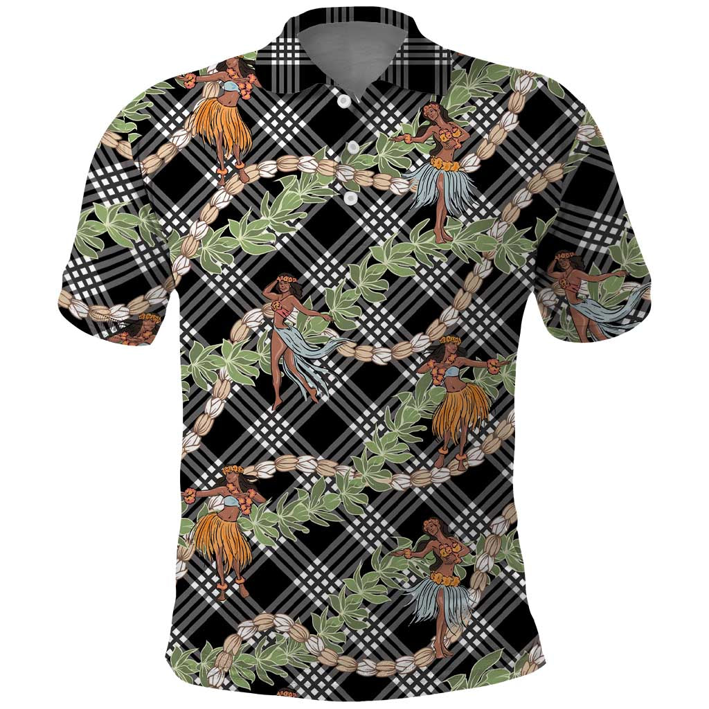 Sable Palaka Hula Girls Seamless Hawaii Aloha Polo Shirt LT7 Black - Polynesian Pride
