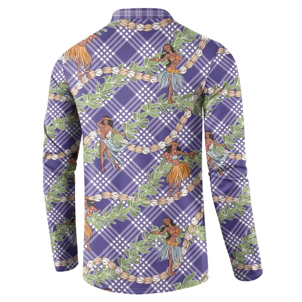 Lavender Palaka Hula Girls Seamless Hawaii Aloha Button Sweatshirt - Polynesian Pride