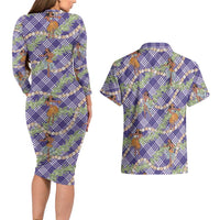 Lavender Palaka Hula Girls Seamless Hawaii Aloha Couples Matching Long Sleeve Bodycon Dress and Hawaiian Shirt LT7 - Polynesian Pride