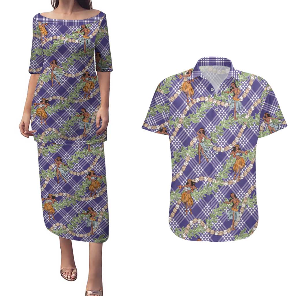 Lavender Palaka Hula Girls Seamless Hawaii Aloha Couples Matching Puletasi and Hawaiian Shirt - Polynesian Pride