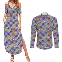 Lavender Palaka Hula Girls Seamless Hawaii Aloha Couples Matching Summer Maxi Dress and Long Sleeve Button Shirt - Polynesian Pride