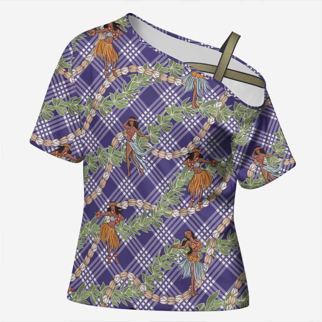 Lavender Palaka Hula Girls Seamless Hawaii Aloha Cross Shoulder Shirt LT7 Female Lavender - Polynesian Pride